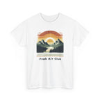 Fresh Air Club Mountain Sunset T-Shirt — Retro Outdoor Adventure Tee