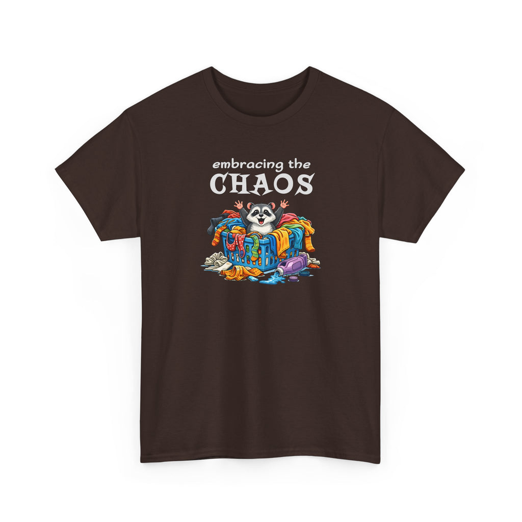 Embracing the Chaos T‑Shirt — Playful Raccoon & Messy Wardrobe Graphic Tee