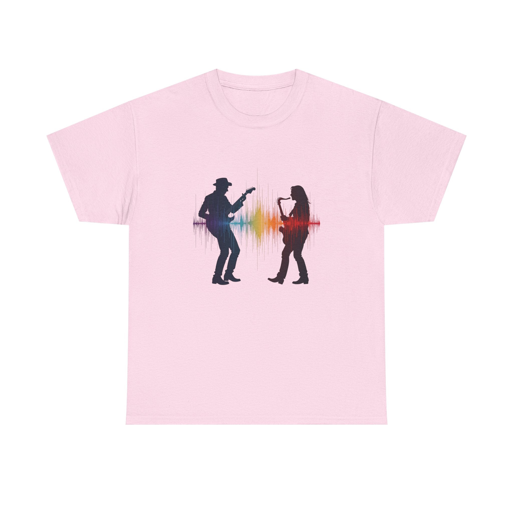 Music Lovers T‑Shirt – Guitarist & Singer Silhouette with Colorful Soundwave