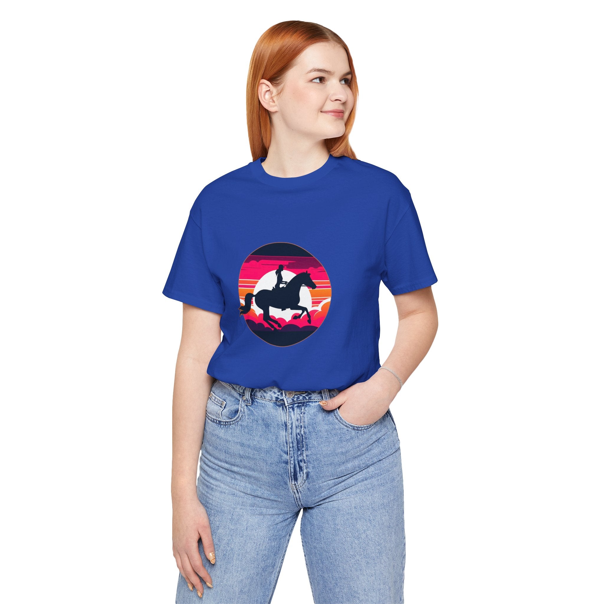 Woman Horse Riding Retro Sunset Tee