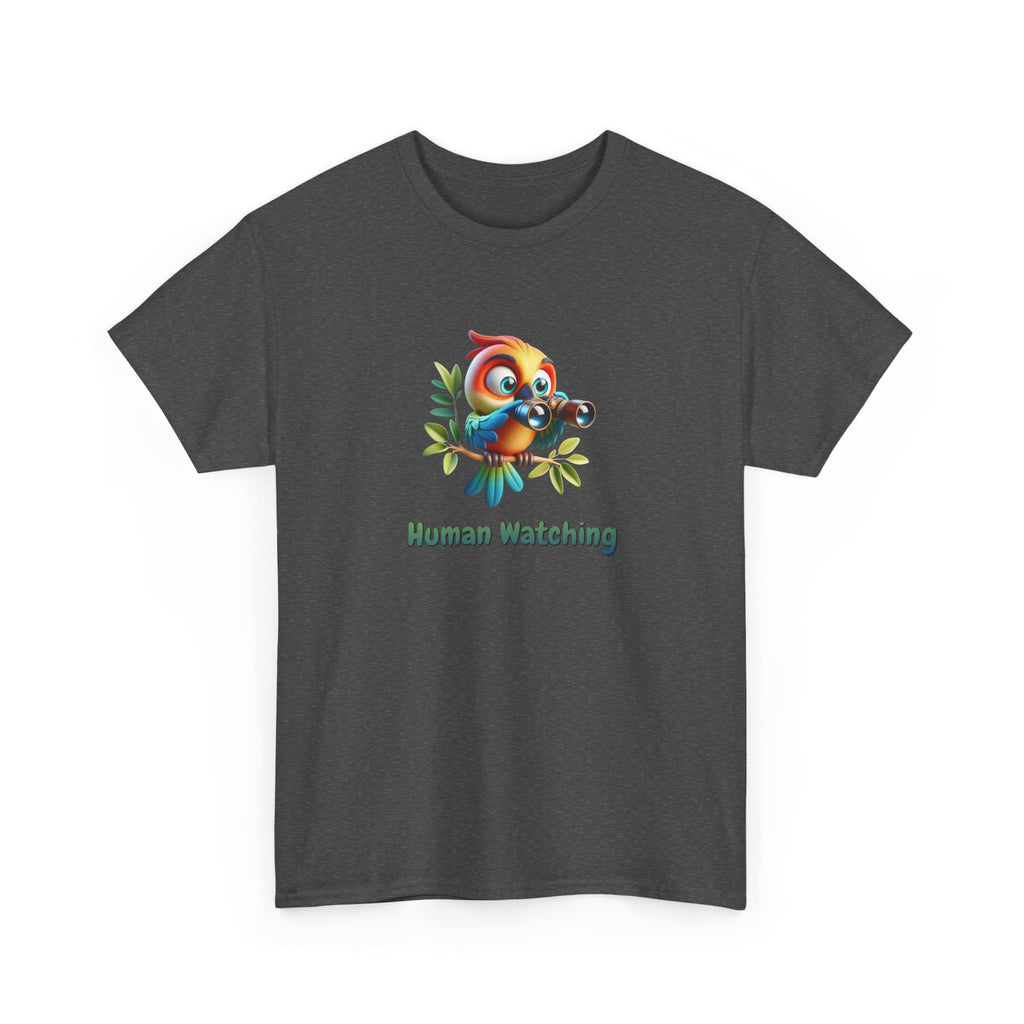 T‑Shirt — Cute Bird with Binoculars "Human Watching" Graphic Tee