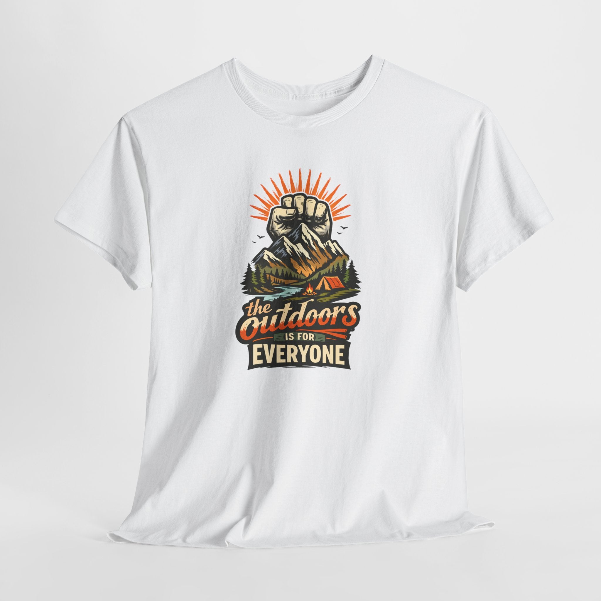 Outdoors for Everyone T-Shirt — Vintage Mountain Fist Camping Tee