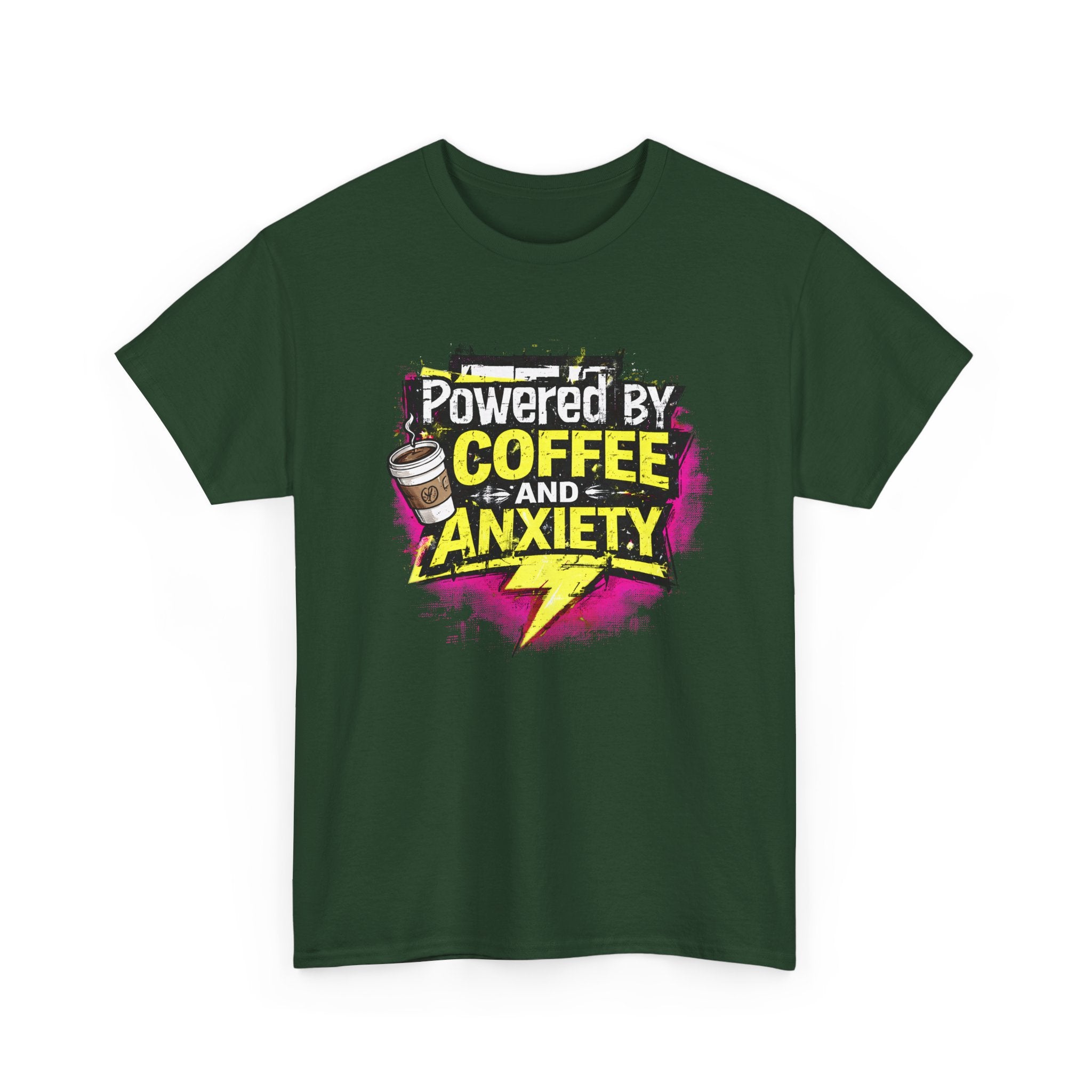 Funny Coffee & Anxiety T-Shirt — "Powered by Coffee and Anxiety" Graphic Tee