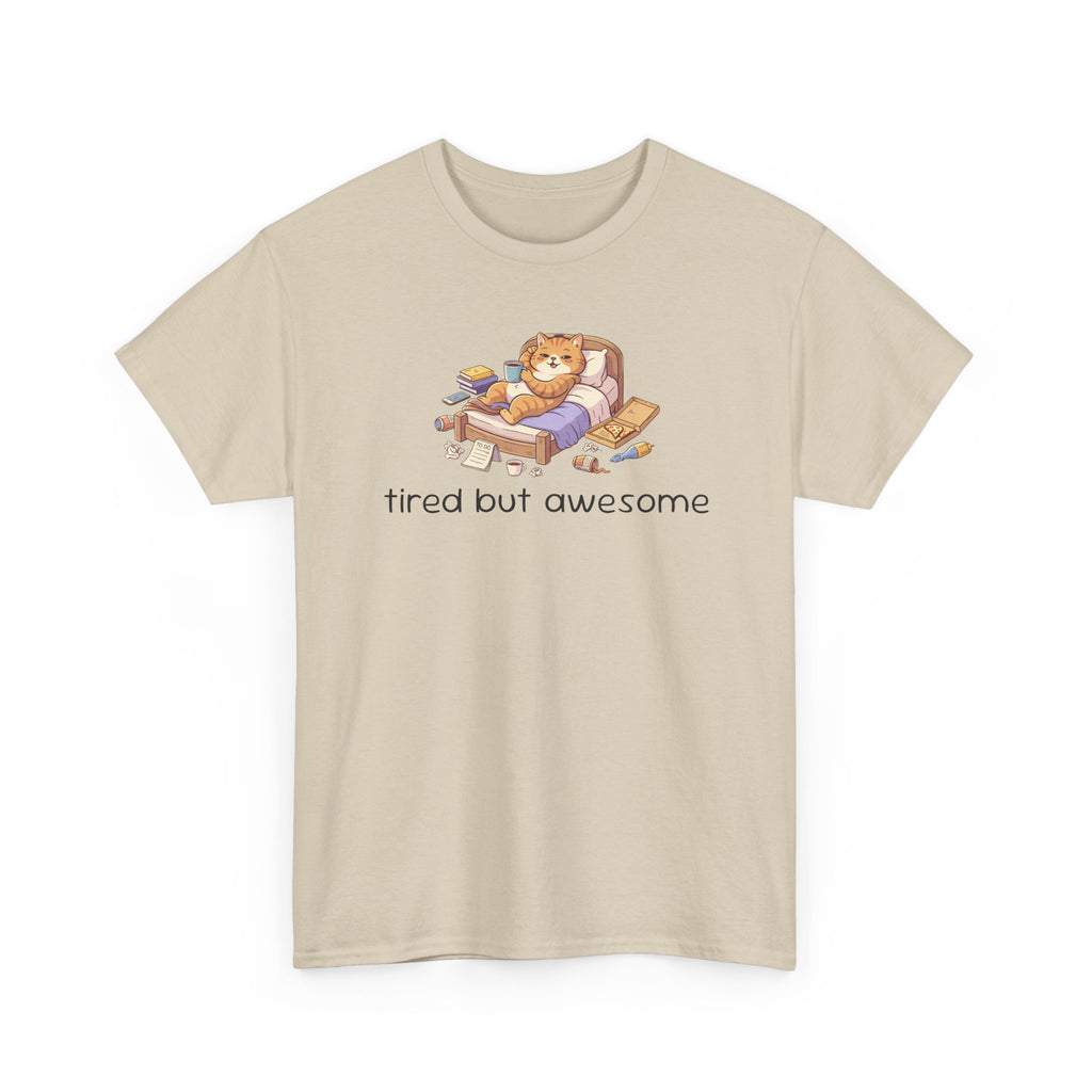 'Tired But Awesome' Cute Cat Relaxing Graphic Tee