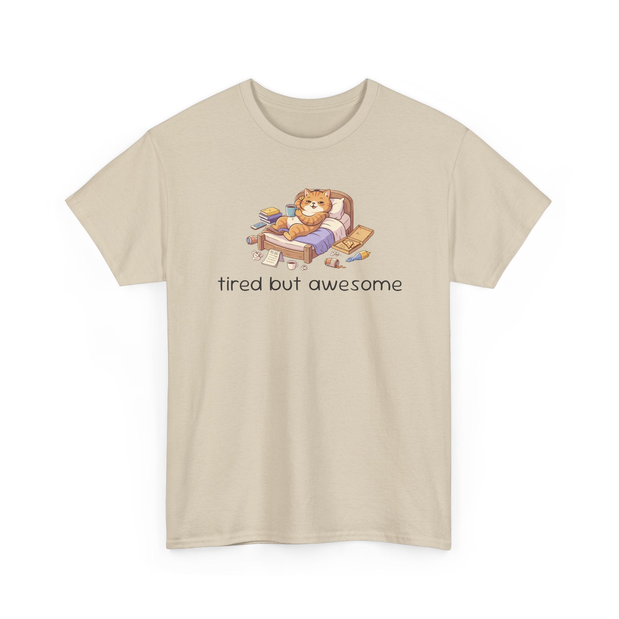 'Tired But Awesome' Cute Cat Relaxing Graphic Tee