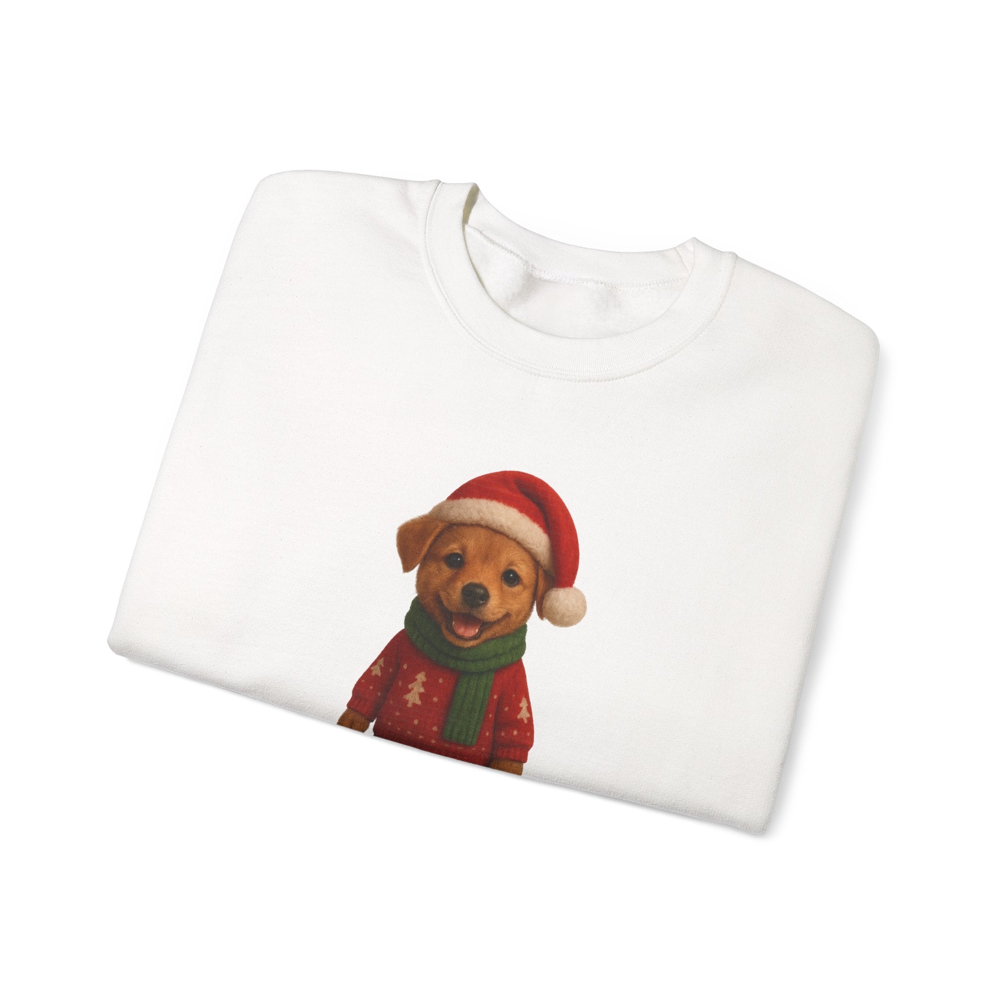Crewneck Sweatshirt — Cute Puppy in Santa Outfit “Happy Holidays!” Christmas Sweater