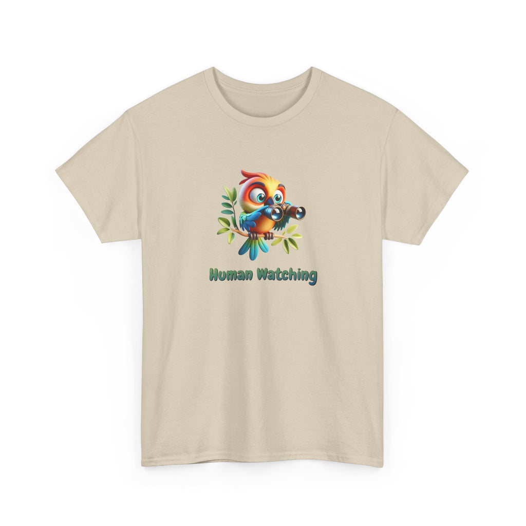 T‑Shirt — Cute Bird with Binoculars "Human Watching" Graphic Tee