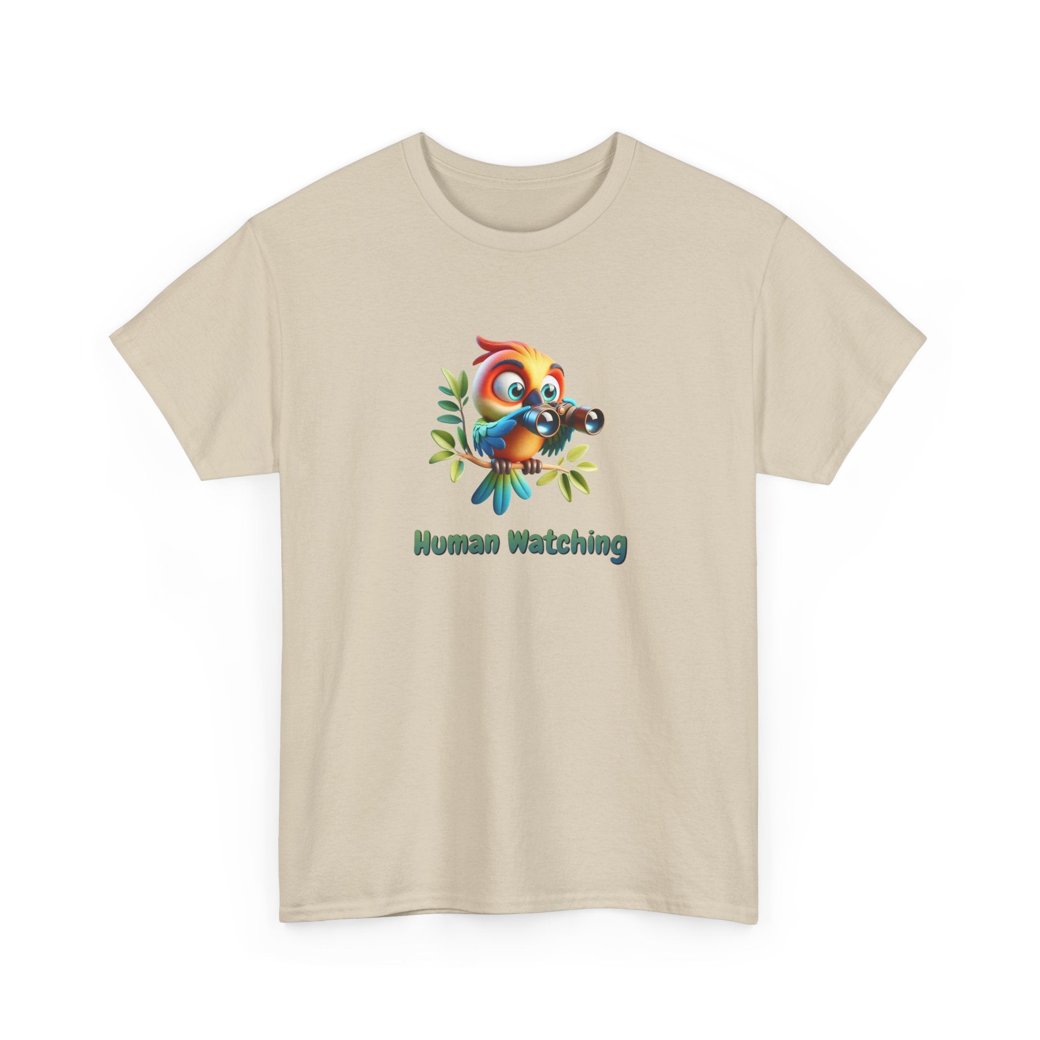 T‑Shirt — Cute Bird with Binoculars "Human Watching" Graphic Tee