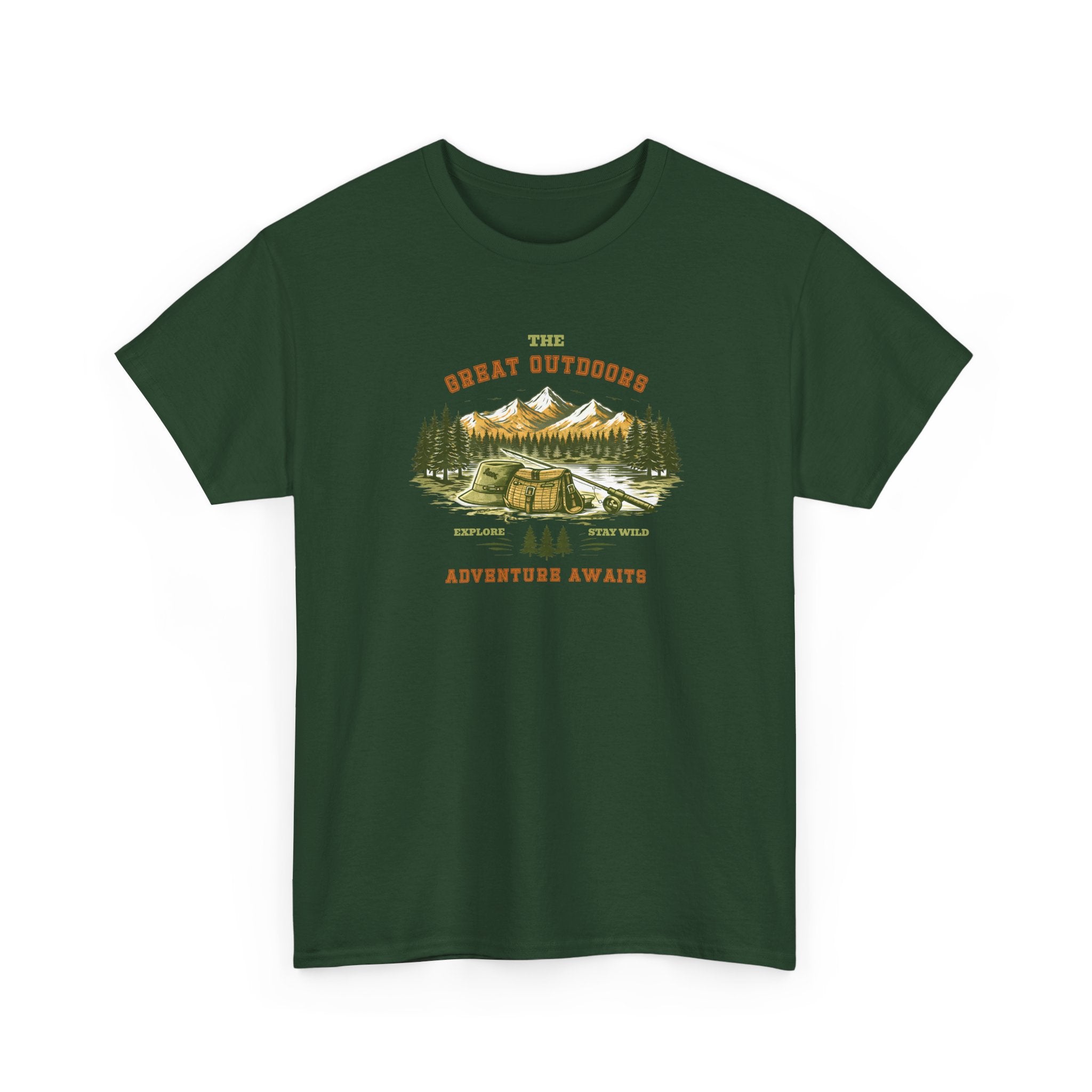 Fishing Camping T-Shirt — "The Great Outdoors: Adventure Awaits" Graphic Tee