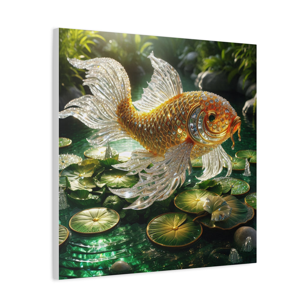 Gold Crystal Koi Fish Canvas Wall Art — Stretched Matte 1.25"