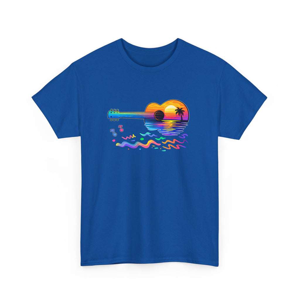 Guitar Sunset T-Shirt — Retro Tropical Sunrise Music Tee
