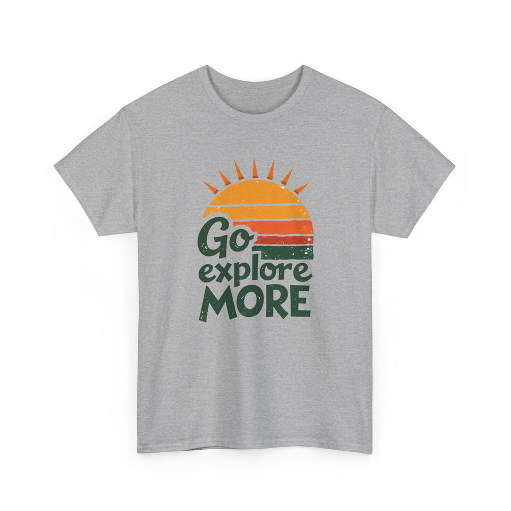 Adventure T-Shirt — "Go Explore More" Retro Sunrise Graphic