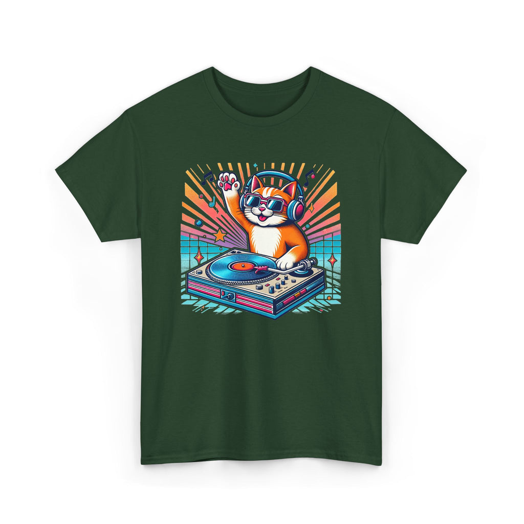 DJ Cat Turntable T-Shirt — Retro Music Cat Graphic Tee