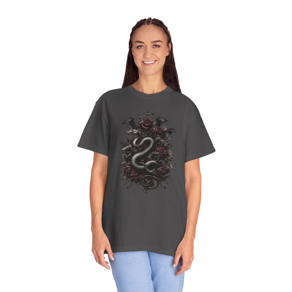 Snake Crest T-Shirt — Gothic Serpent Floral Graphic Tee
