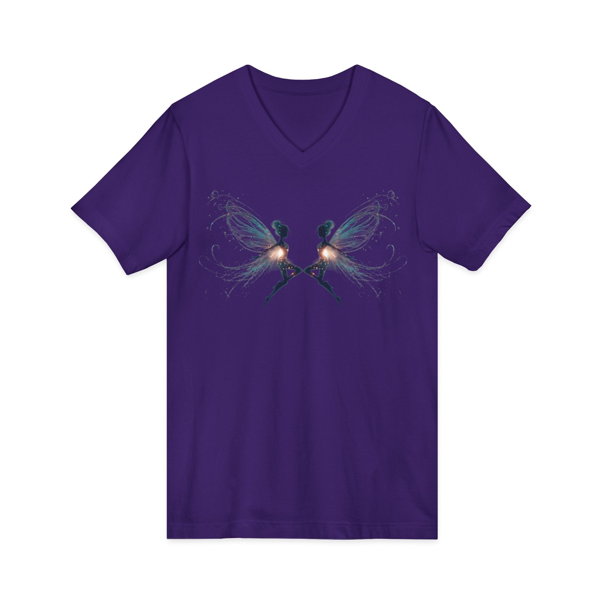 Fairy Mirror V-Neck Tee — Ethereal Twin Fairy Graphic Shirt