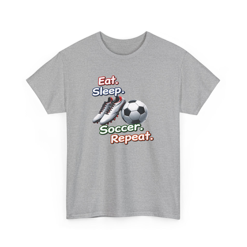 Soccer T-Shirt — "Eat. Sleep. Soccer. Repeat." Graphic Tee for Players & Fans
