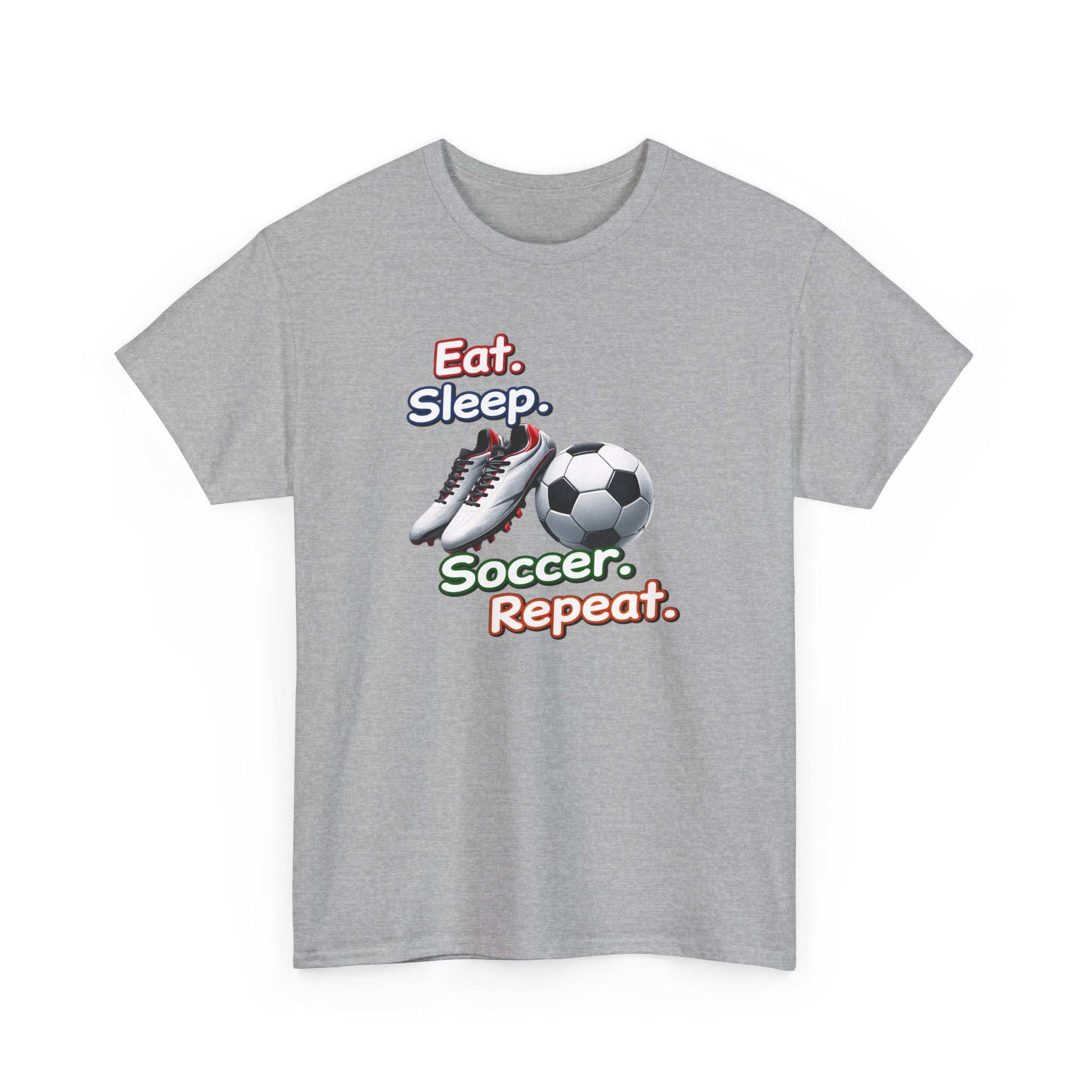 Soccer T-Shirt — "Eat. Sleep. Soccer. Repeat." Graphic Tee for Players & Fans