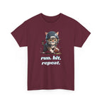 Funny Football Cat T-Shirt — "Run. Hit. Repeat." Cute Helmet Kitten Tee for Football Fans