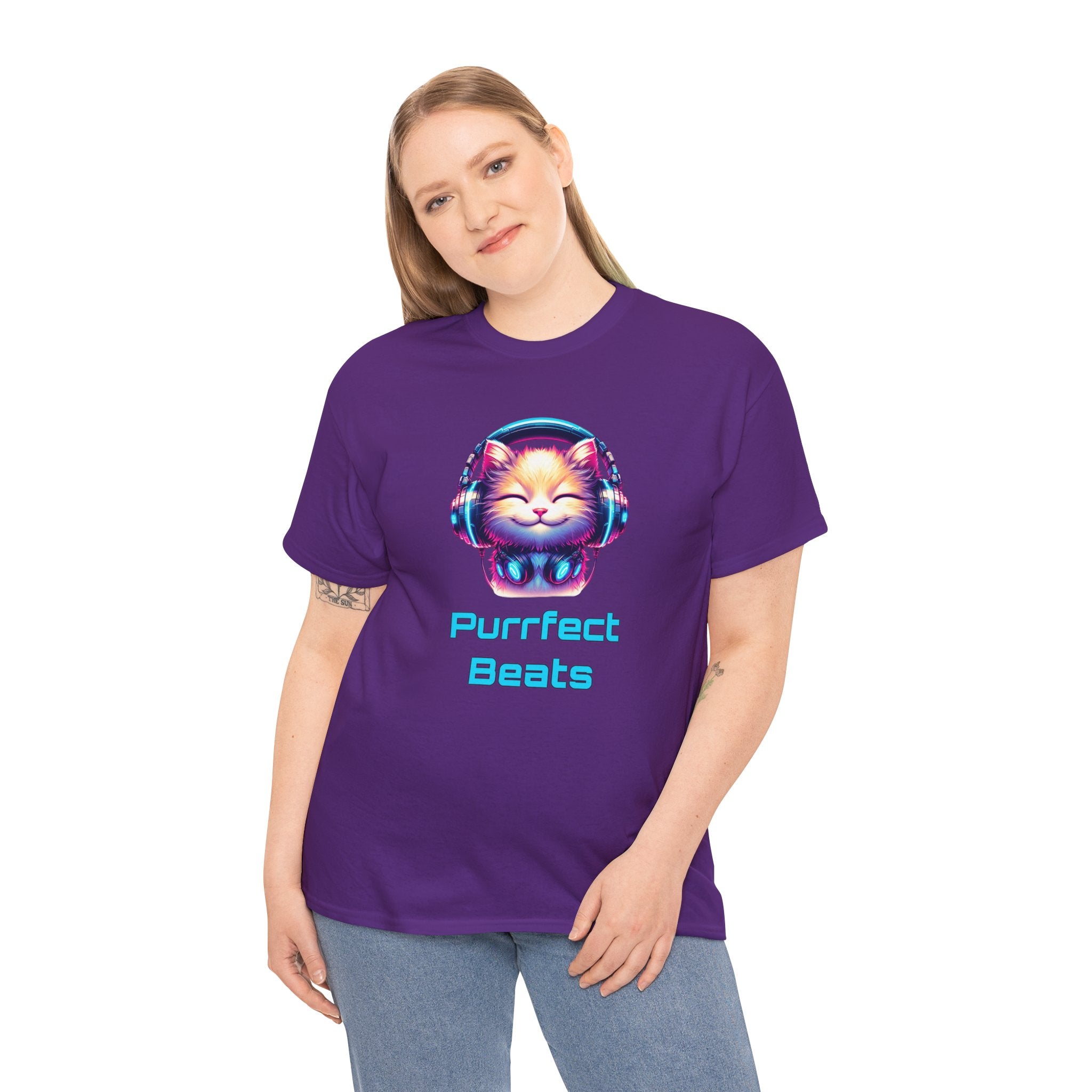 T-Shirt — "Purrfect Beats" Cat DJ Graphic Tee