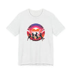 Retro Sunset Dancing Dogs T-Shirt — Vintage Rainbow Skyline Graphic Tee