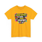 Social Battery Low Need Charger T-Shirt — Funny Sarcastic Introvert Graphic Tee
