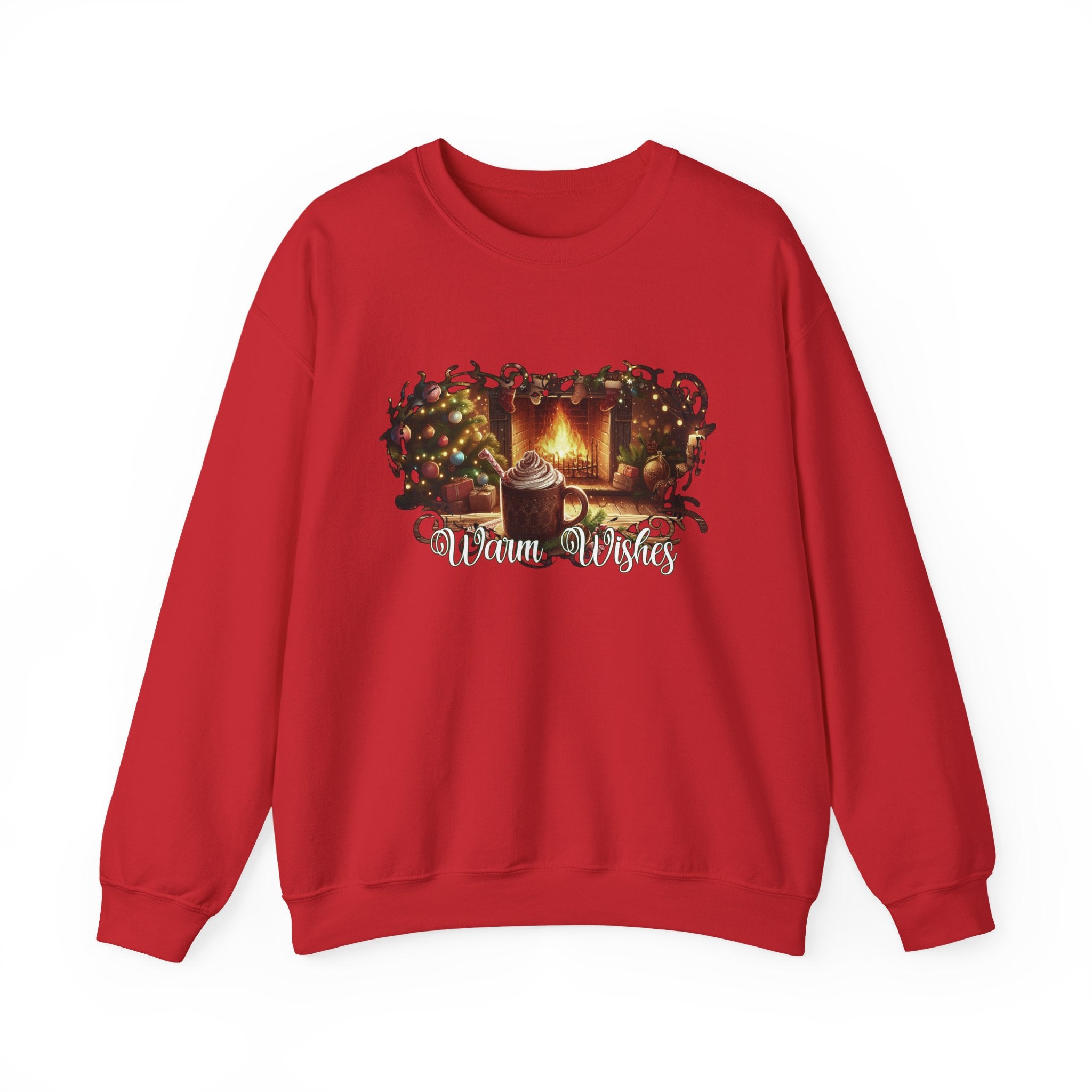 Christmas Fireplace Sweatshirt – Cozy Holiday Crewneck with Hot Cocoa & Tree
