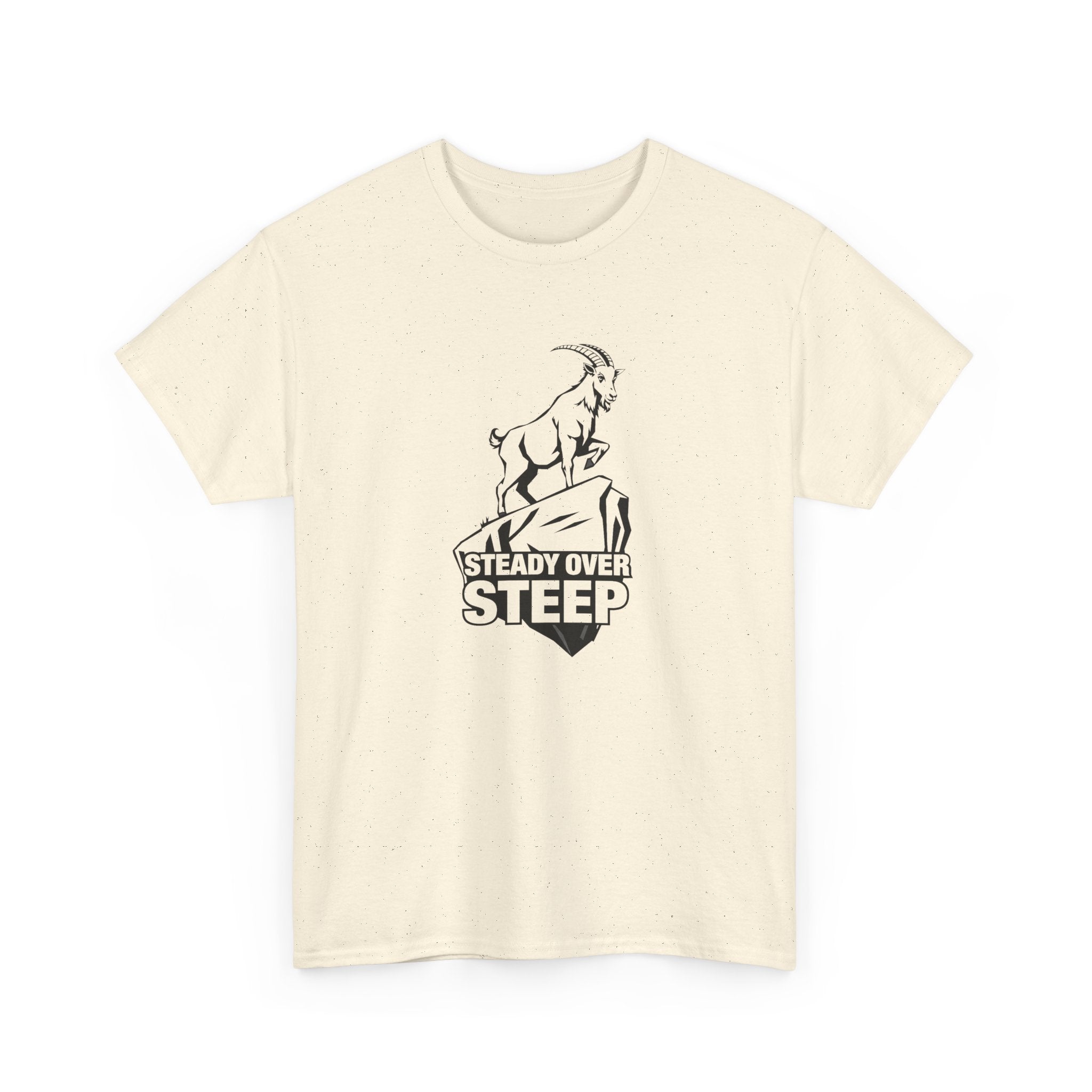 Steady Over Steep Mountain Goat T-Shirt — Motivational Hiking Logo Tee