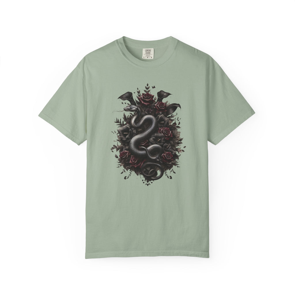 Snake Crest T-Shirt — Gothic Serpent Floral Graphic Tee