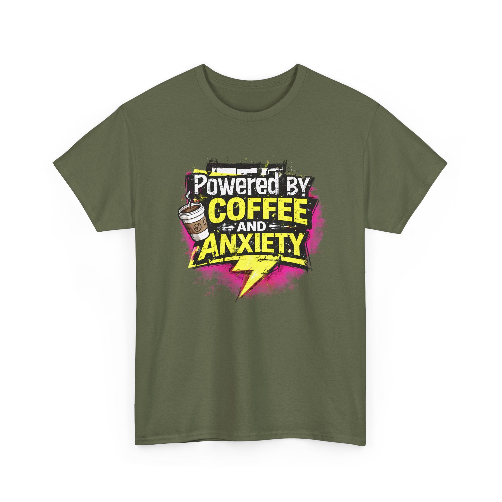 Funny Coffee & Anxiety T-Shirt — "Powered by Coffee and Anxiety" Graphic Tee