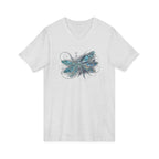 Dragonfly V-Neck Tee — Blue Glitter Floral Wing Graphic