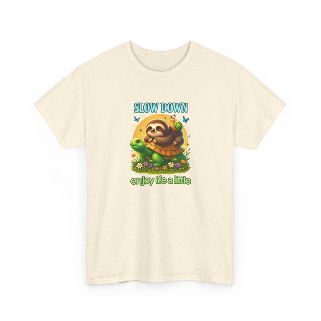 Slow Down Turtle Sloth & Snail V-Neck Tee — "Enjoy Life a Little" Relaxed Graphic Shirt