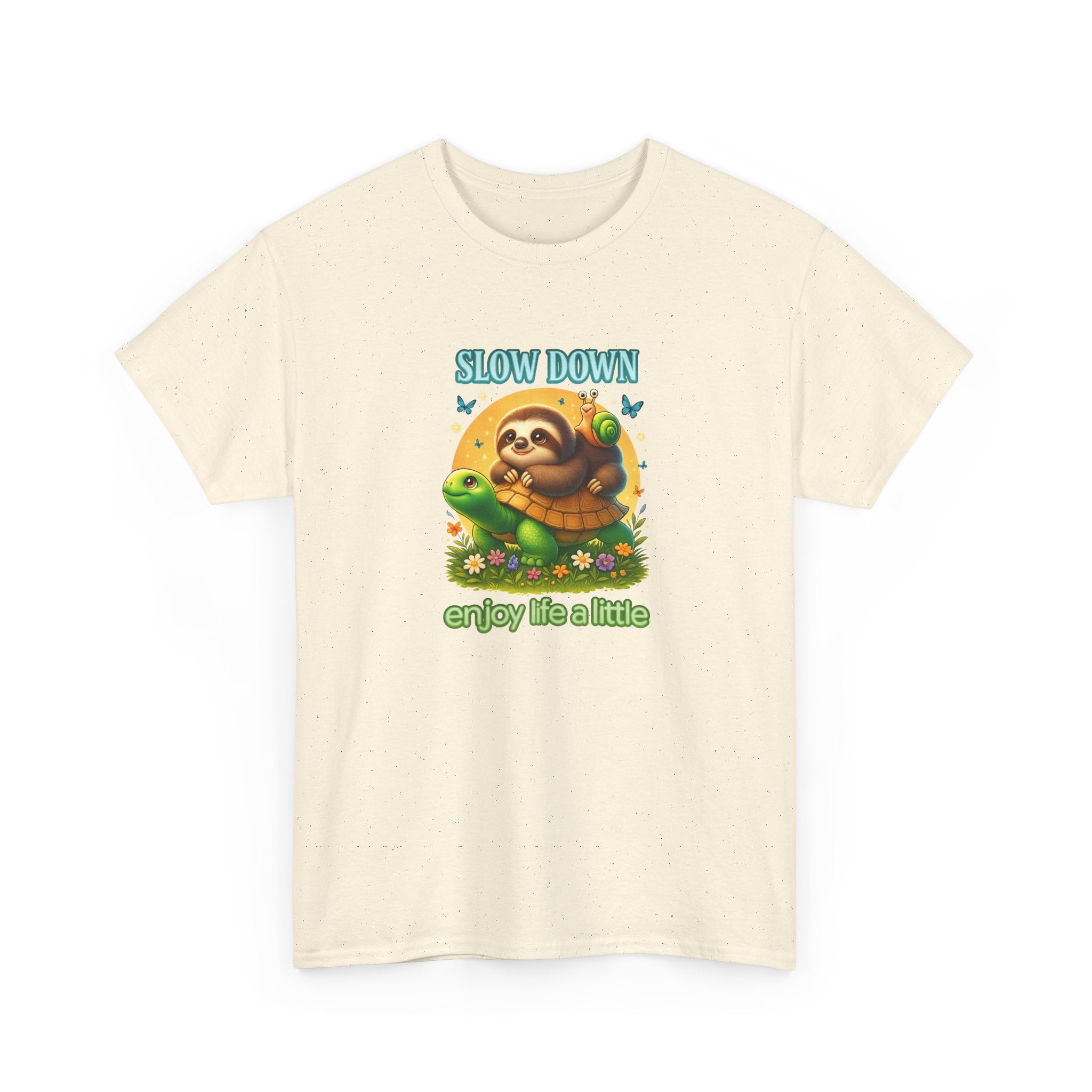 Slow Down Turtle Sloth & Snail V-Neck Tee — "Enjoy Life a Little" Relaxed Graphic Shirt