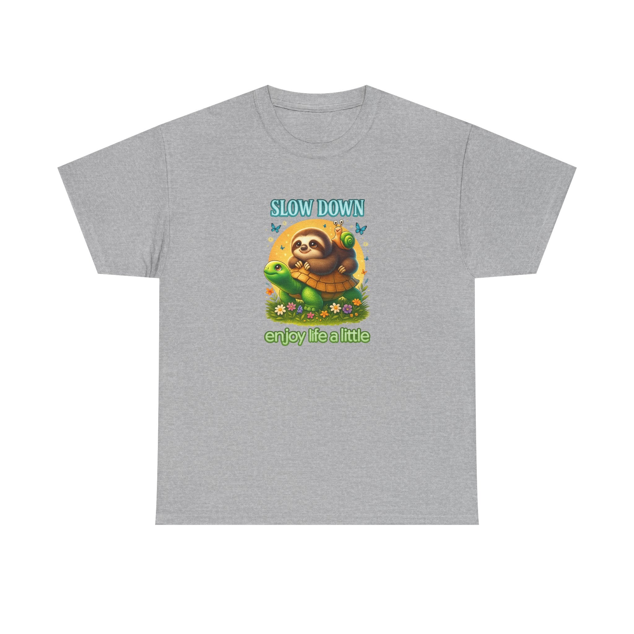 Slow Down Turtle Sloth & Snail V-Neck Tee — "Enjoy Life a Little" Relaxed Graphic Shirt