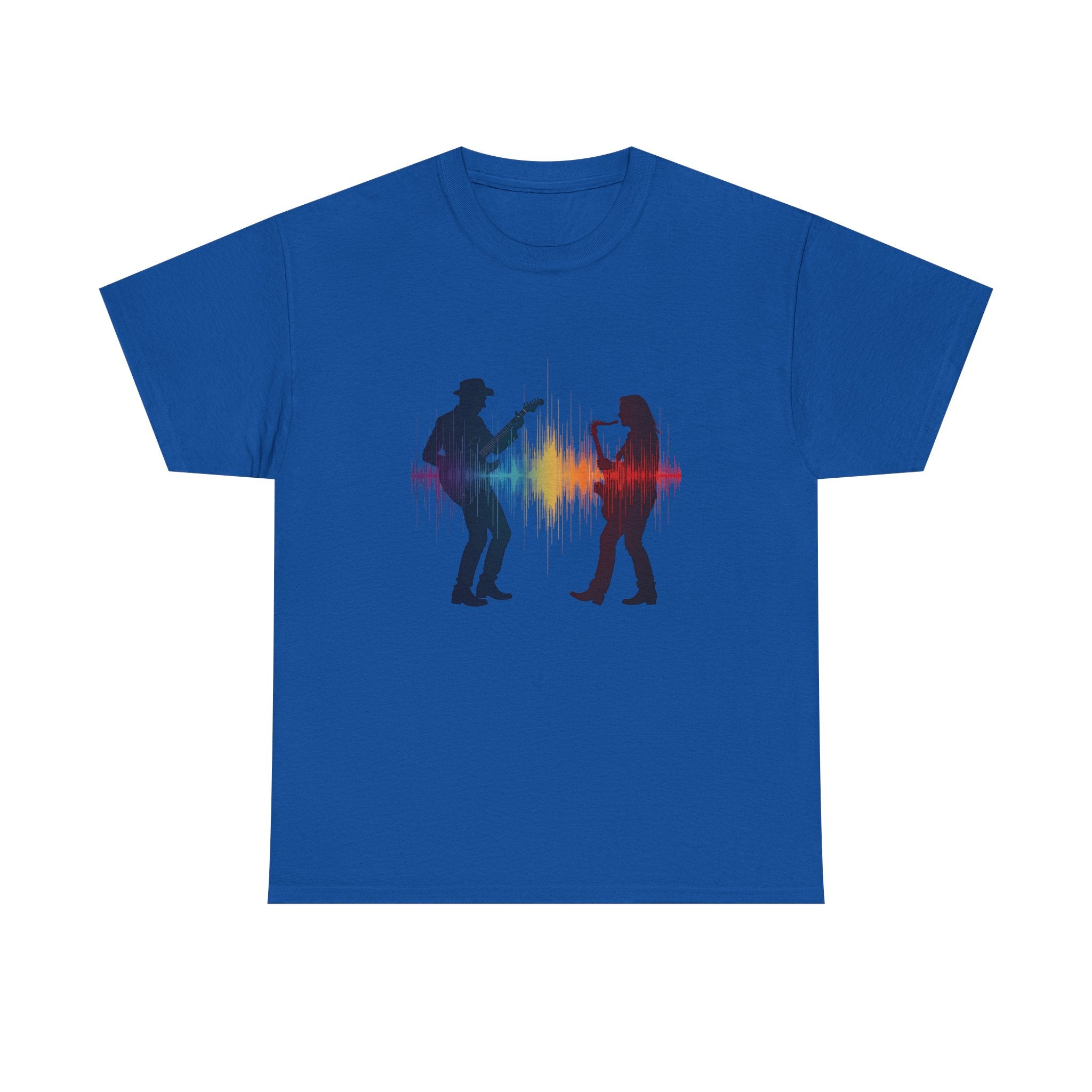 Music Lovers T‑Shirt – Guitarist & Singer Silhouette with Colorful Soundwave