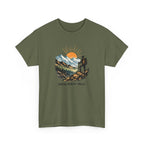 Hiking Graphic Tee — "Mental Health > Miles" Mountain Sunset Shirt