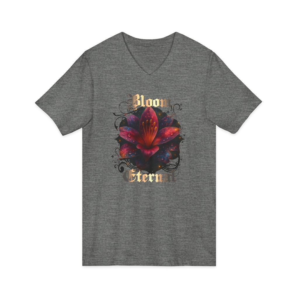 Floral V-Neck Tee — 'Bloom Eternal' Dark Bloom Graphic Shirt