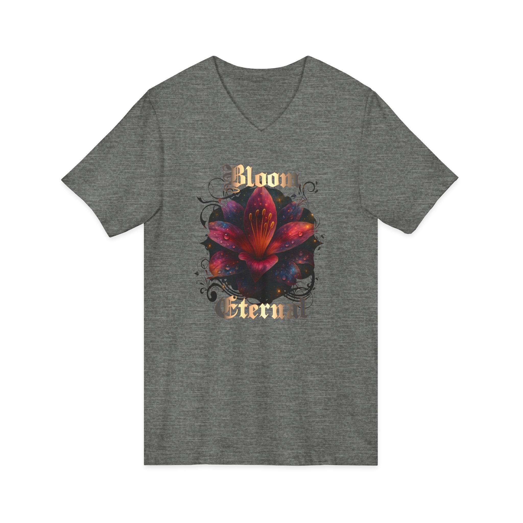 Floral V-Neck Tee — 'Bloom Eternal' Dark Bloom Graphic Shirt