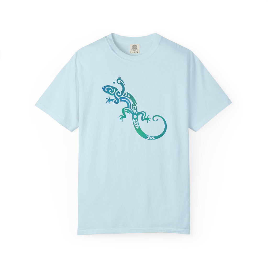 Tribal Lizard Graphic Tee — Blue Green Gecko T-Shirt