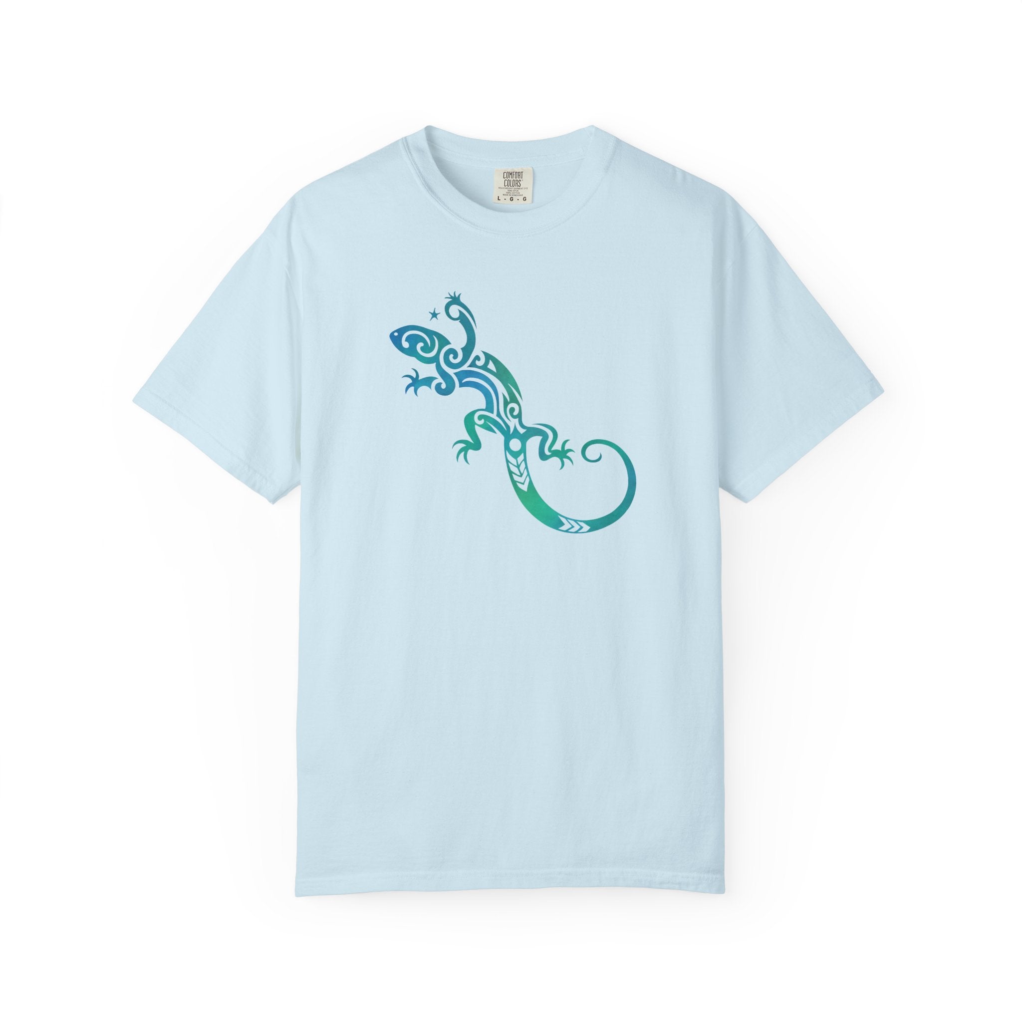 Tribal Lizard Graphic Tee — Blue Green Gecko T-Shirt