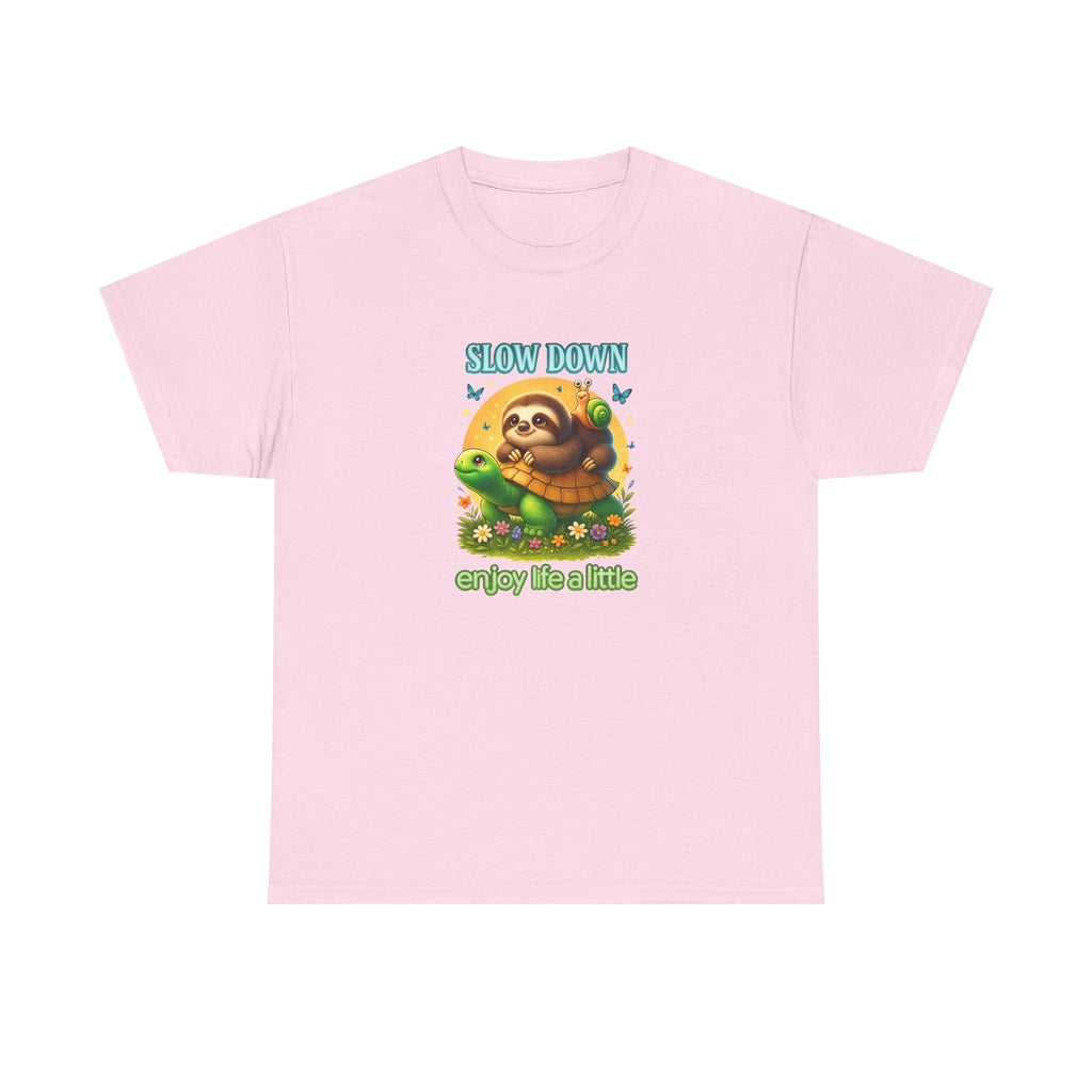 Slow Down Turtle Sloth & Snail V-Neck Tee — "Enjoy Life a Little" Relaxed Graphic Shirt