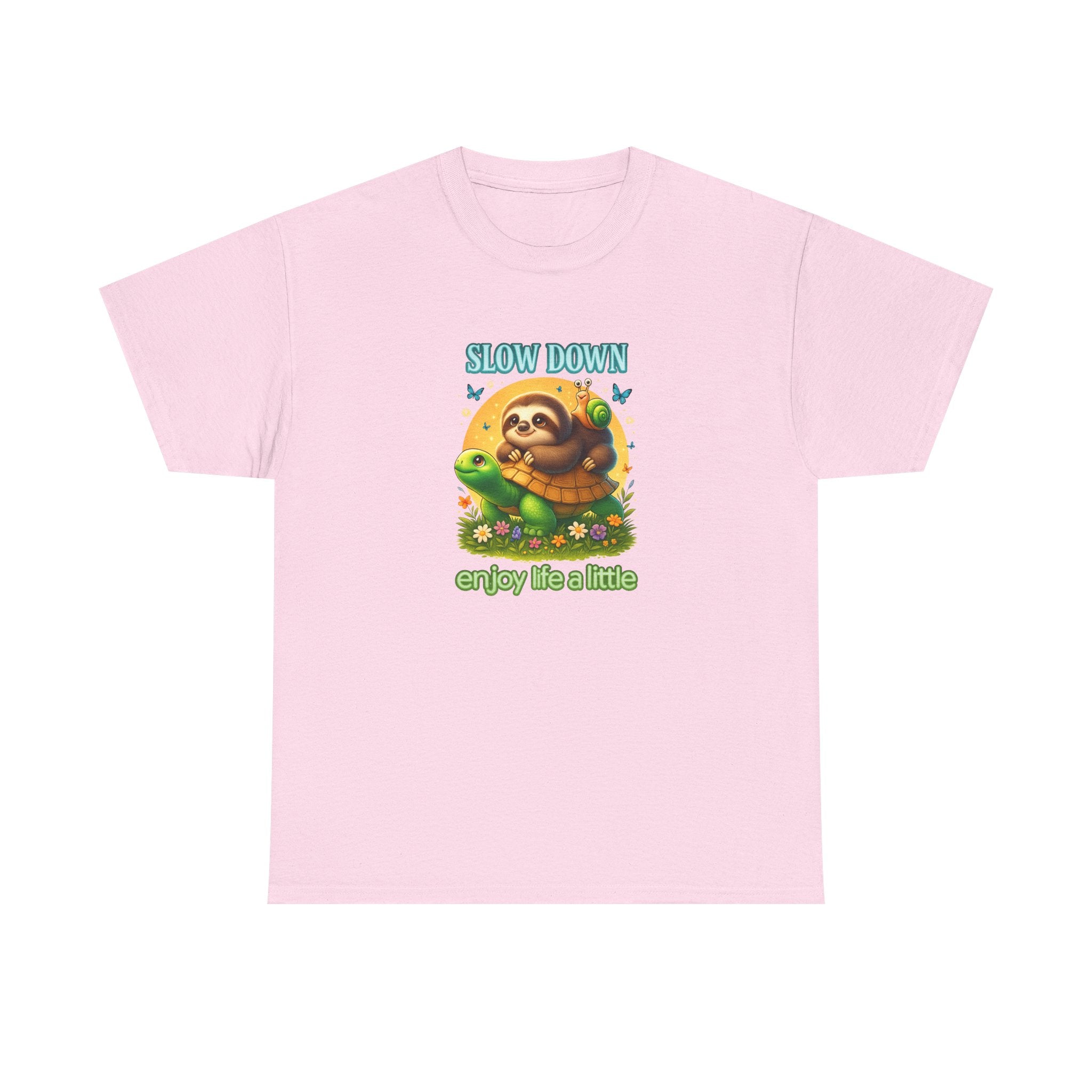 Slow Down Turtle Sloth & Snail V-Neck Tee — "Enjoy Life a Little" Relaxed Graphic Shirt