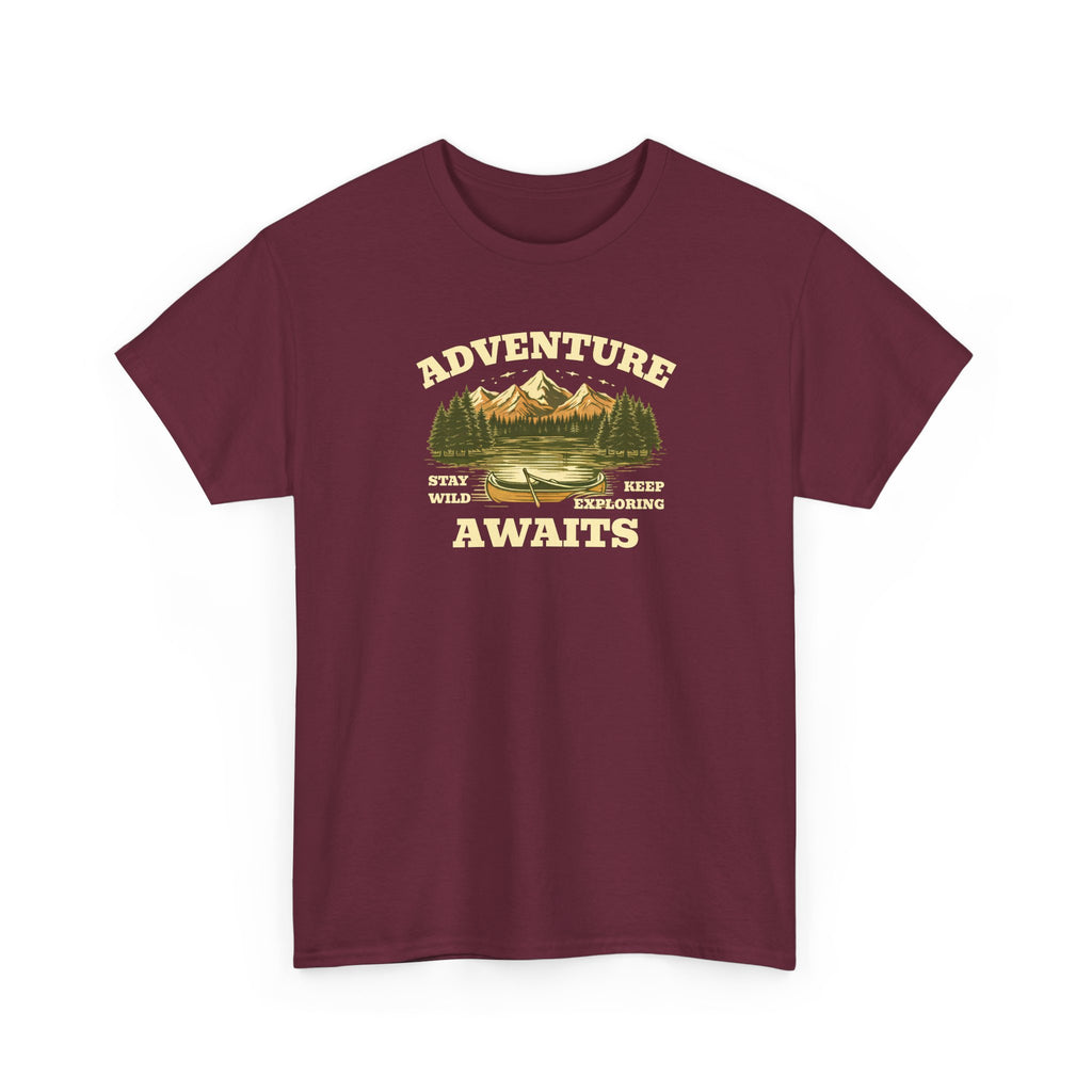 Adventure Awaits T-Shirt — Vintage Mountain Canoe Graphic Tee