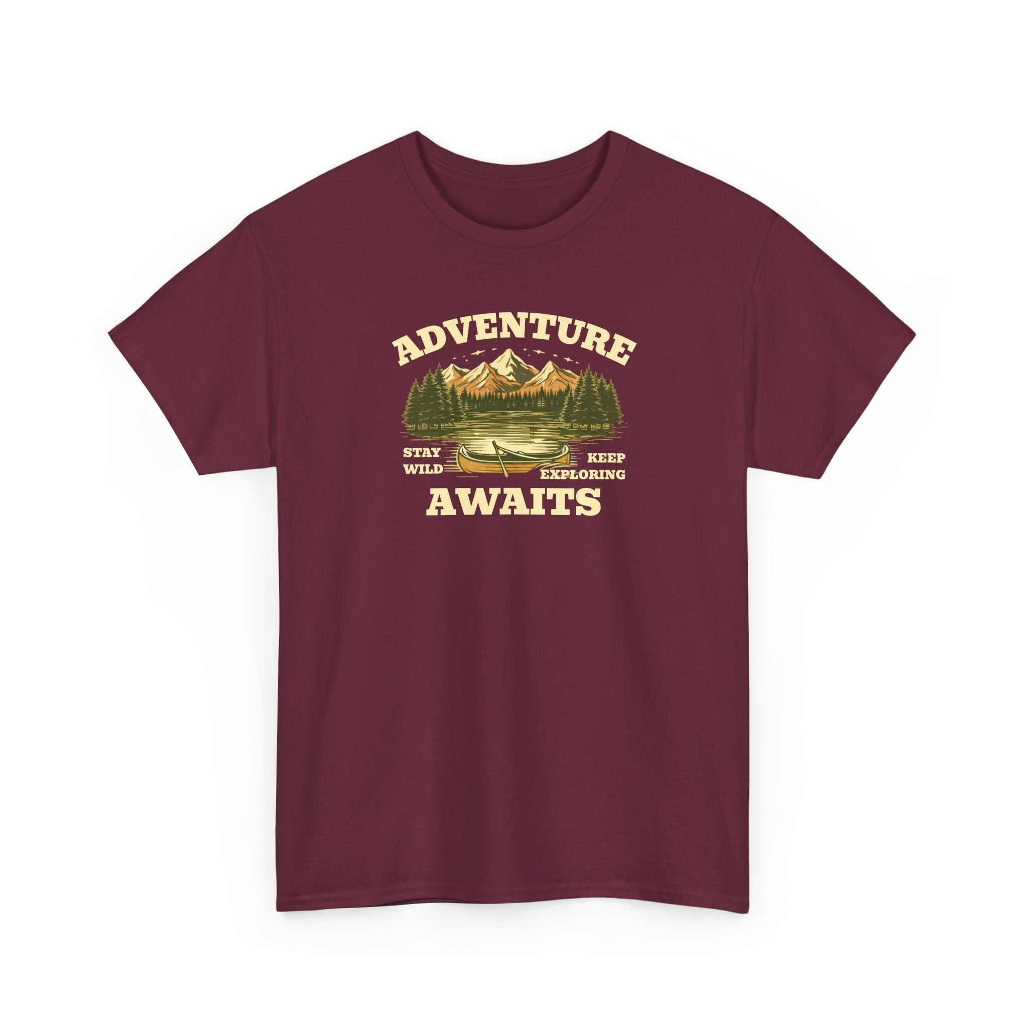 Adventure Awaits T-Shirt — Vintage Mountain Canoe Graphic Tee
