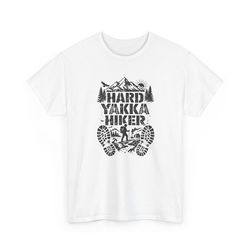 Hard Yakka Hiker T-Shirt — Outdoor Hiking Tee with Mountain Bootprint Design