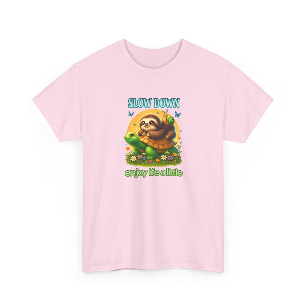 Slow Down Turtle Sloth & Snail V-Neck Tee — "Enjoy Life a Little" Relaxed Graphic Shirt