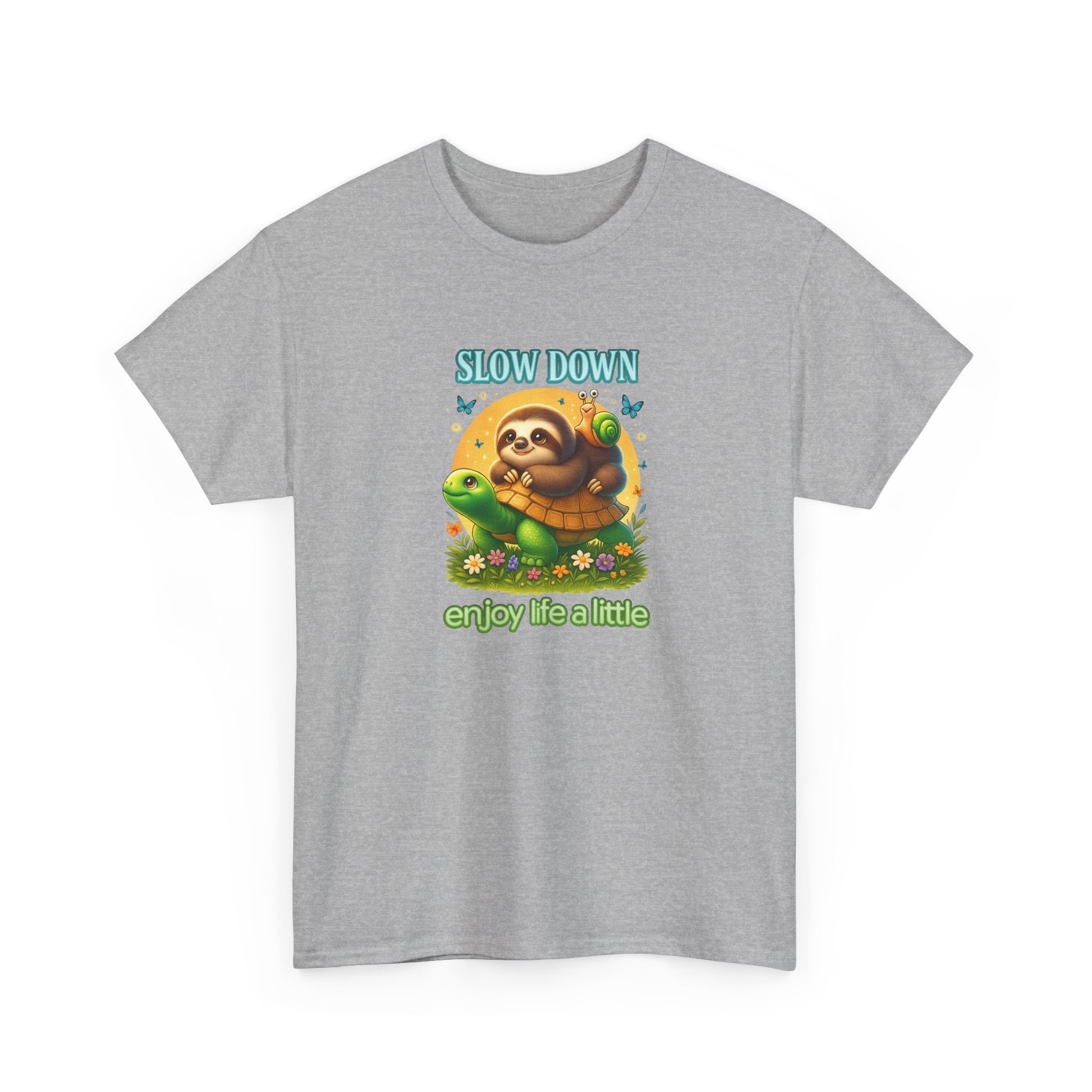 Slow Down Turtle Sloth & Snail V-Neck Tee — "Enjoy Life a Little" Relaxed Graphic Shirt