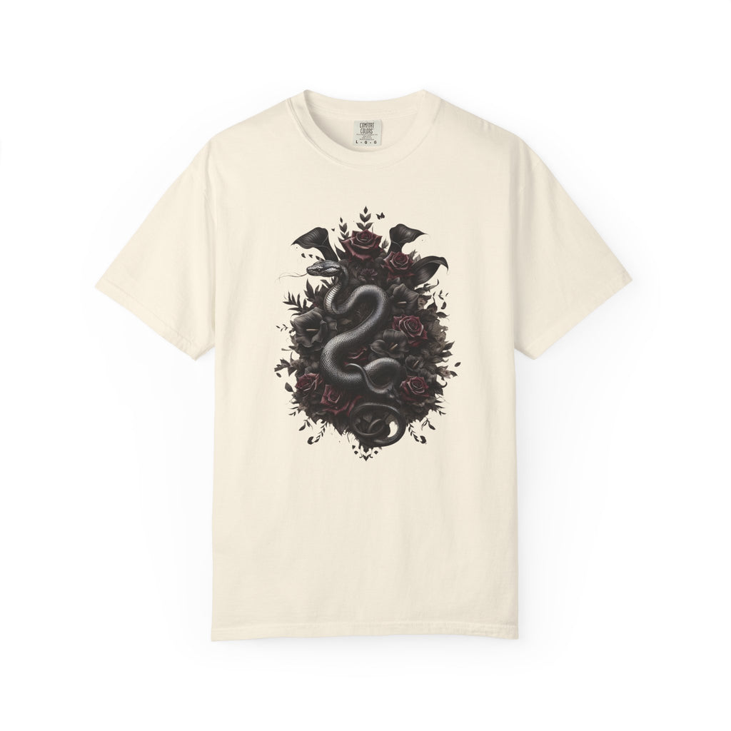 Snake Crest T-Shirt — Gothic Serpent Floral Graphic Tee