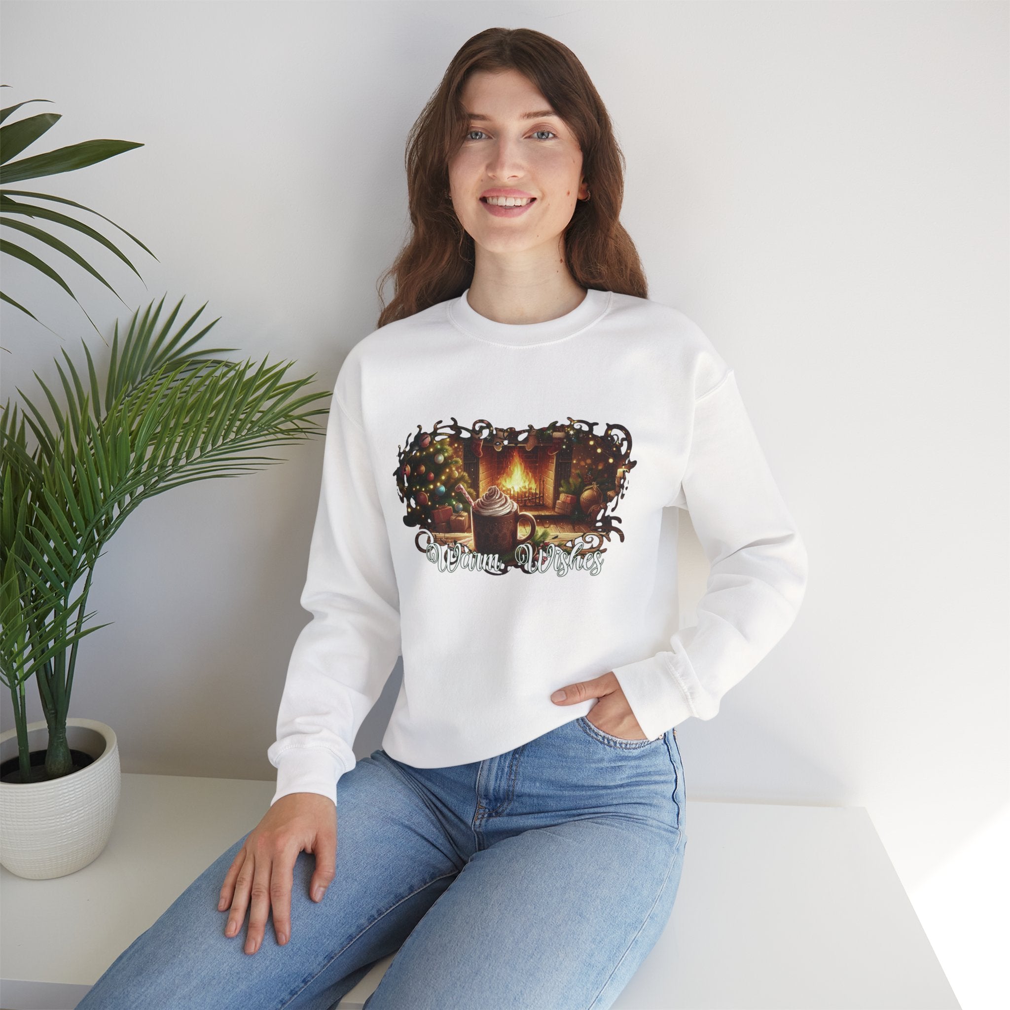 Christmas Fireplace Sweatshirt – Cozy Holiday Crewneck with Hot Cocoa & Tree