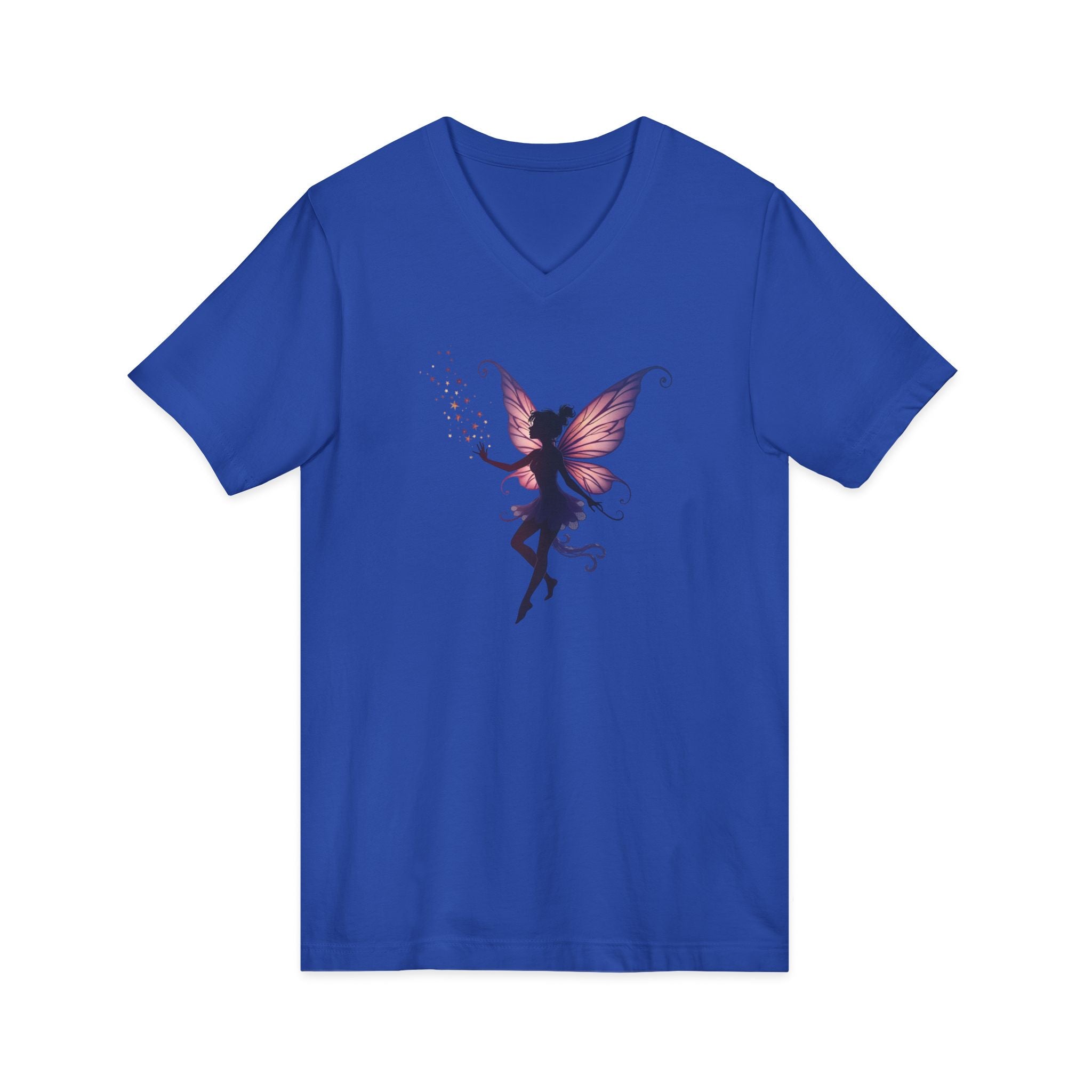 Fairy Silhouette V-Neck Tee — Purple Butterfly Fairy Graphic Shirt