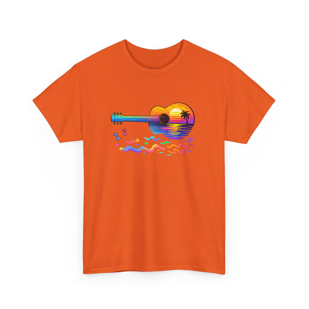 Guitar Sunset T-Shirt — Retro Tropical Sunrise Music Tee